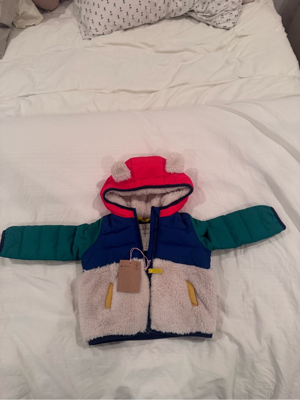 Colorblock Fleece Baby Jacket with Hood and Ears